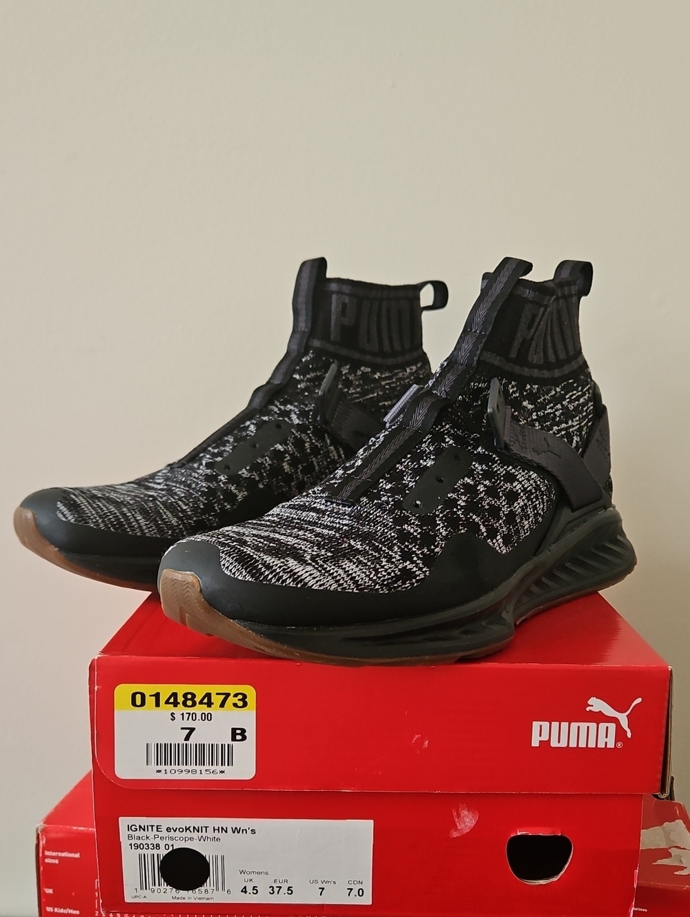 Puma Black/White Knit High-Top Athletic Sneakers